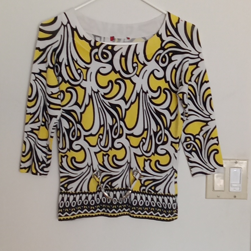 Sweater 3/4 sleeve yellow chain paisley